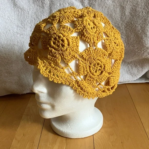 3/$20 Crochet hat flowers yellow summer - Picture 2 of 6